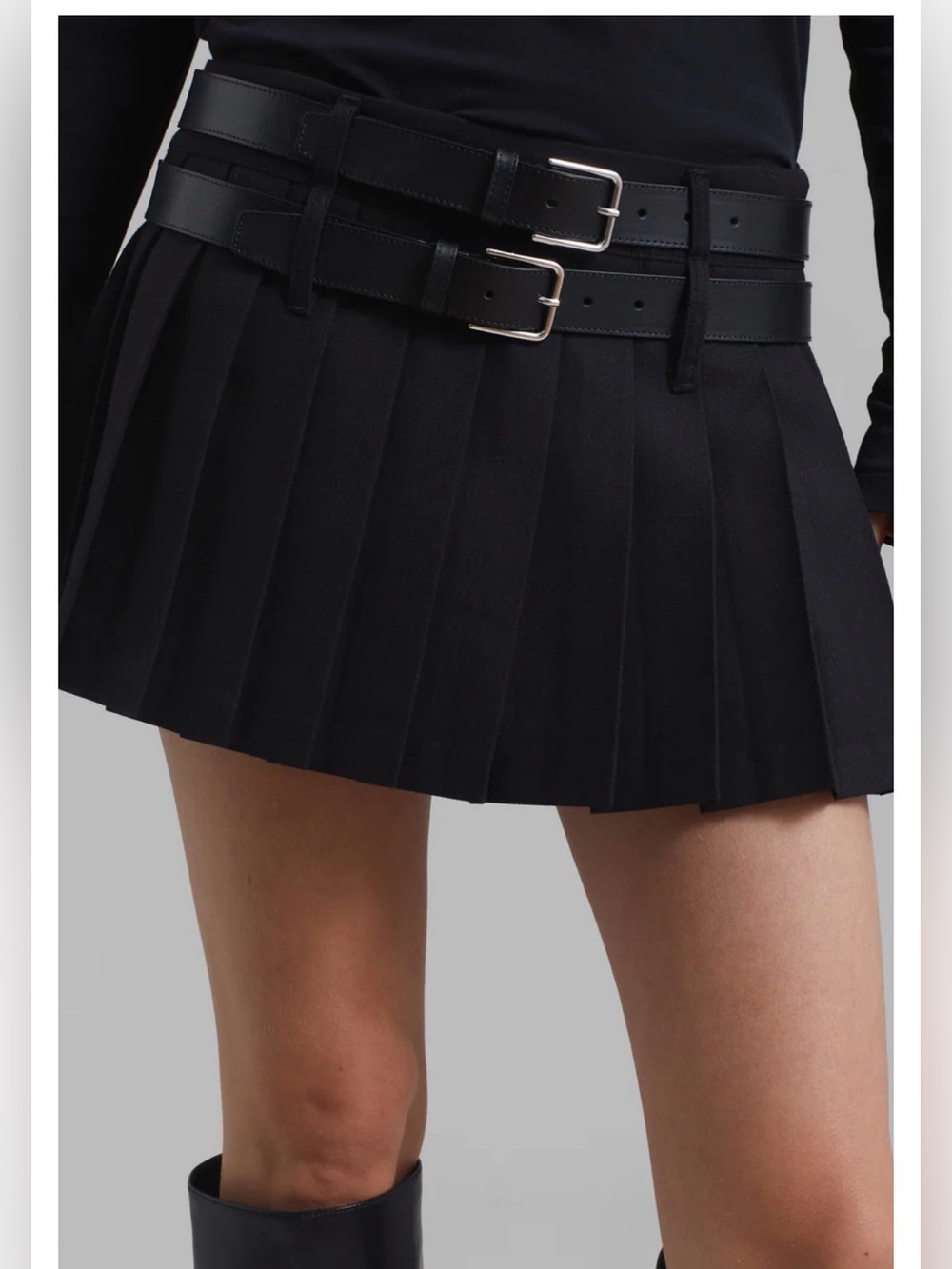 The Frankie Shop Black Double-Belt Pleated Mini Skirt